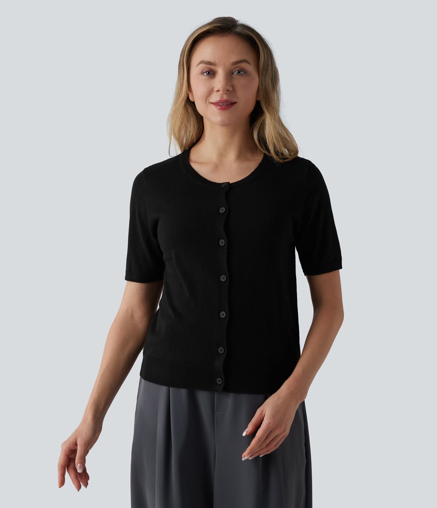 Gilet de travail col rond manches courtes mélange laine