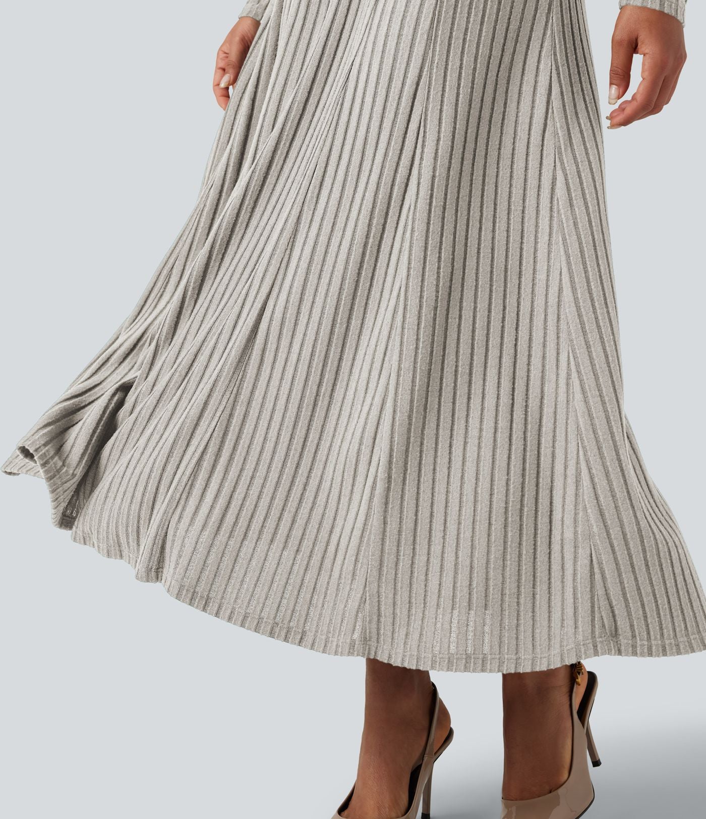 Robe longue fluide maille côtelée col henley manches longues