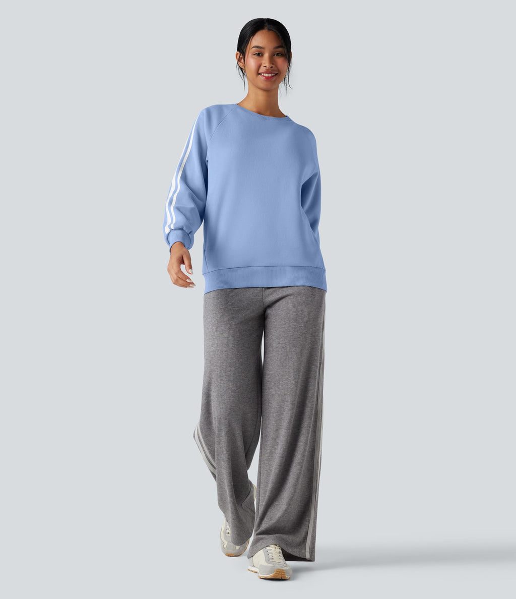 Sweat-shirt polaire color block col rond manches longues avec poches