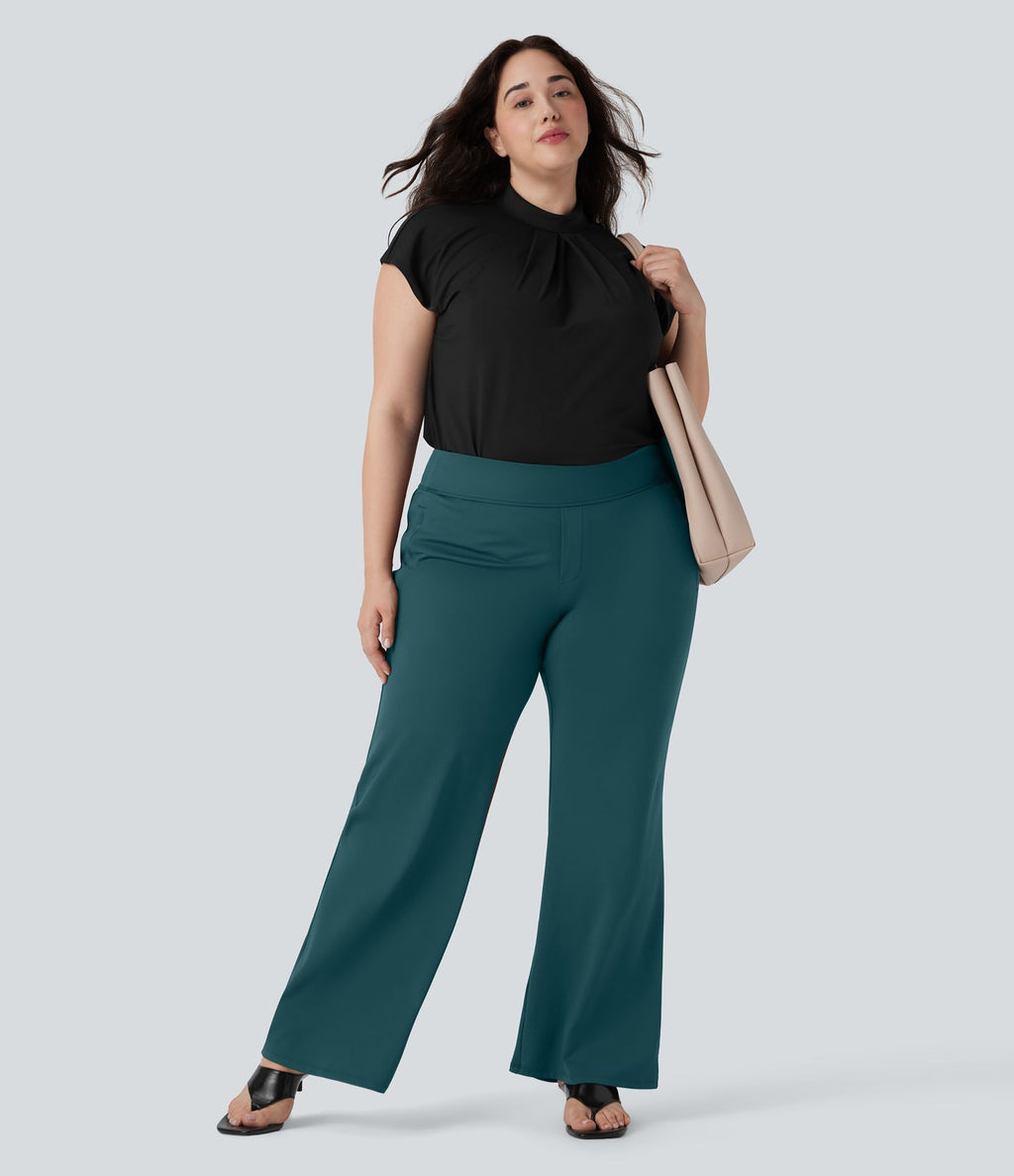 Pantalon tailleur évasé grande taille taille haute Halara Flex™ DayStretch avec poches zippées latérales