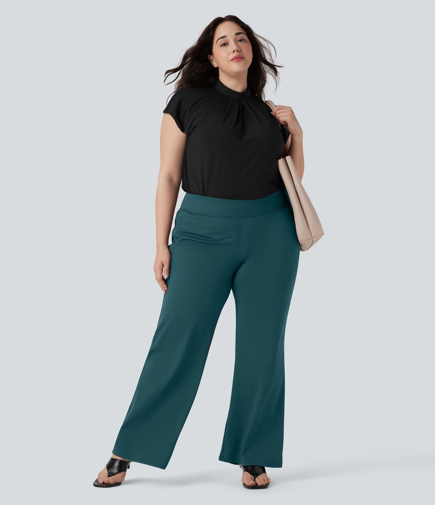 Pantalon tailleur évasé grande taille taille haute Halara Flex™ DayStretch avec poches zippées latérales