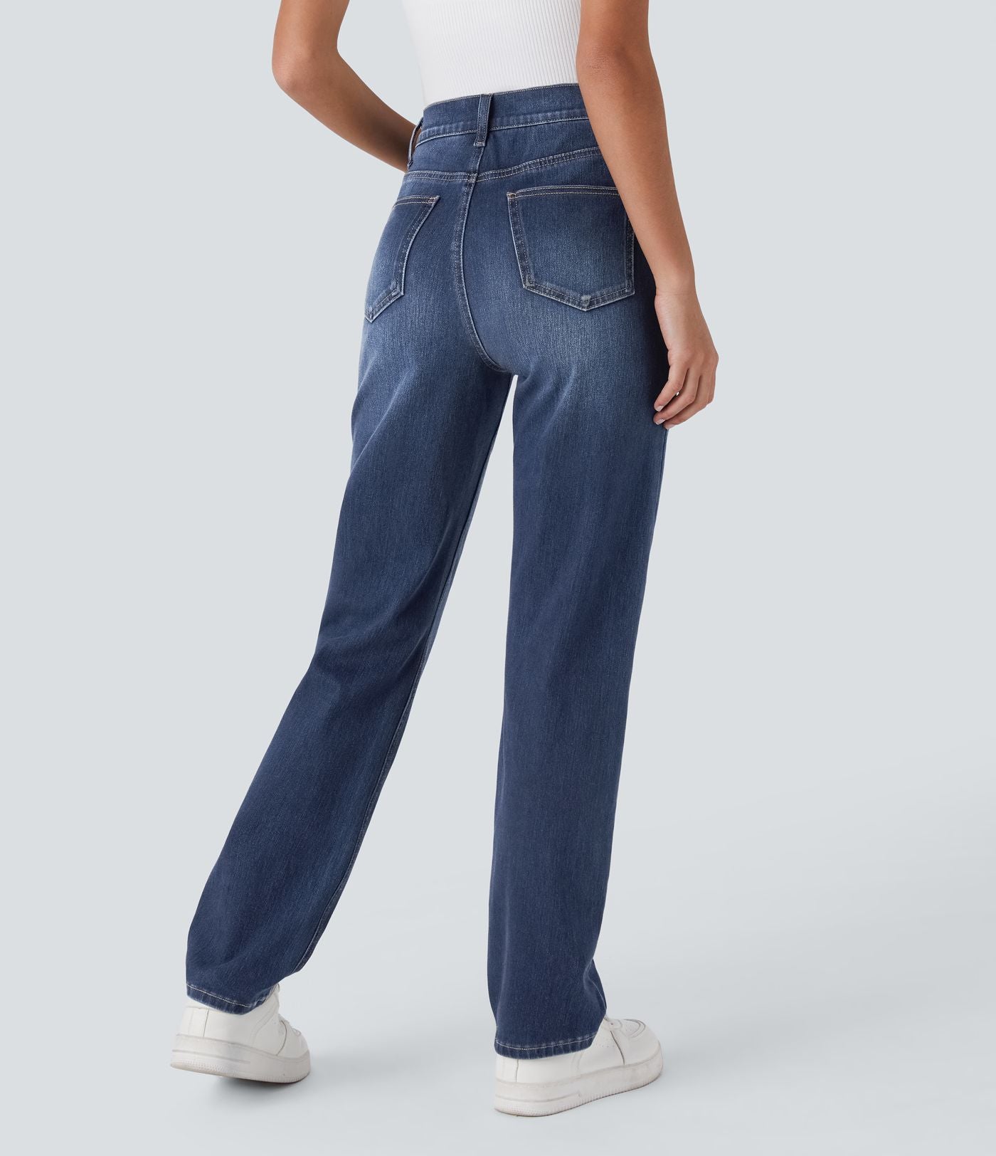Jean droit Halara Flex™ à taille haute, poches multiples, effet délavé et tissu extensible