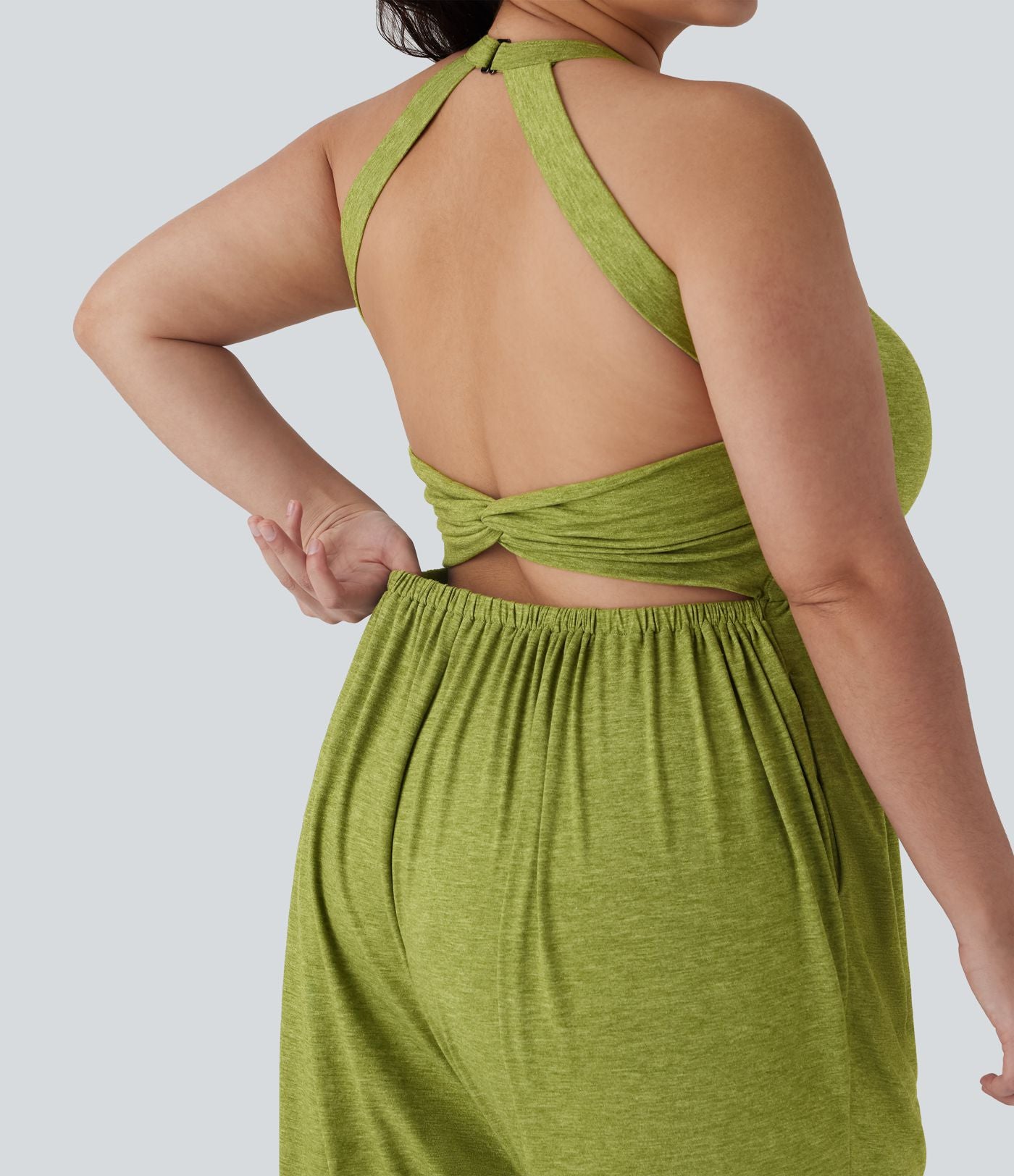 Combinaison sarouel dos nu torsadée grande taille avec poche latérale - Édition facile à enfiler