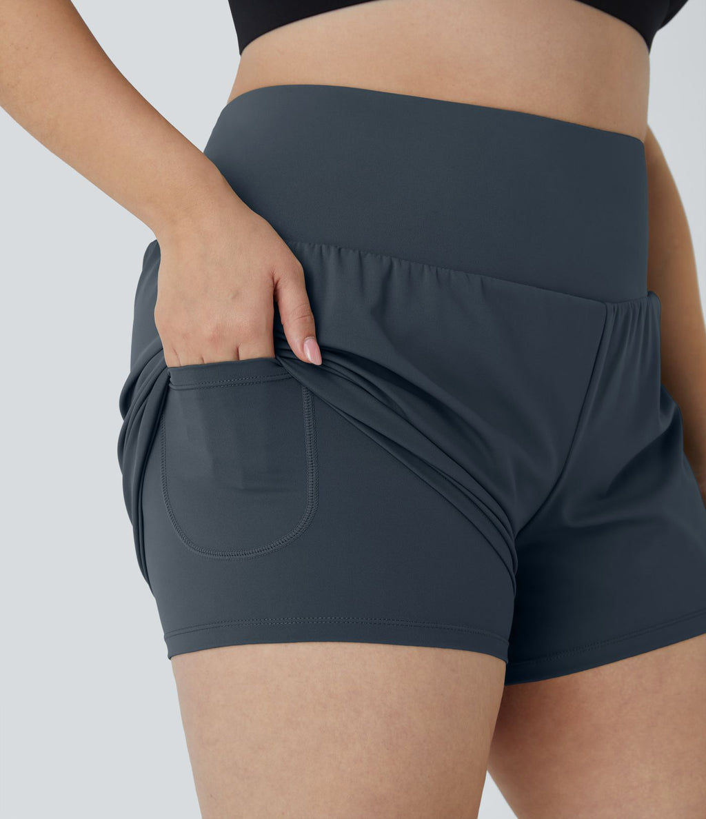 Short 8,8cm Sport Grande Taille 2 en 1 avec Poches Arrière et Poches Latérales Cachées