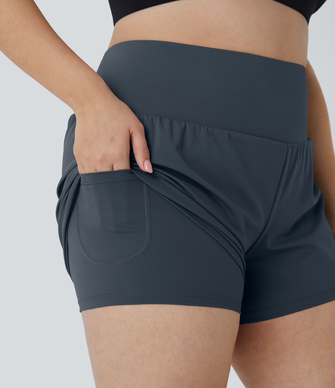 Short 8,8cm Sport Grande Taille 2 en 1 avec Poches Arrière et Poches Latérales Cachées