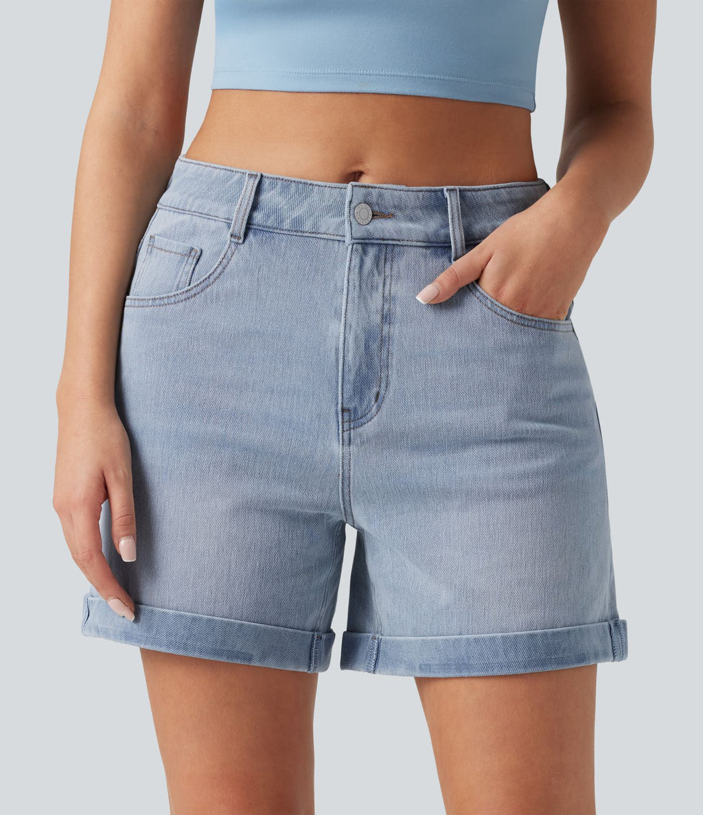 Halara Flex™ Short en denim taille mi-haute ourlet retroussé 12,5 cm avec poches