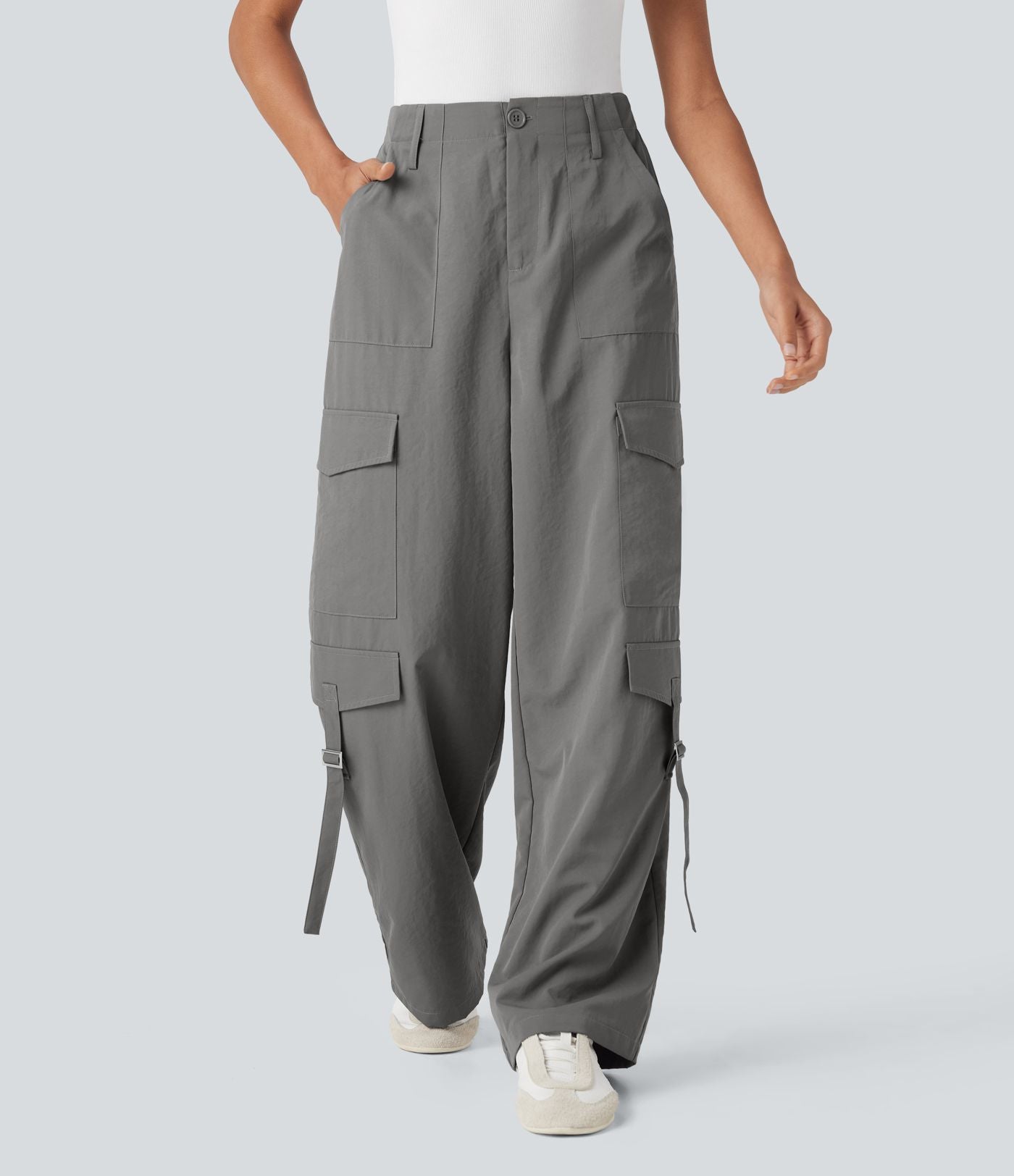 Pantalon cargo de voyage taille haute avec poches multiples