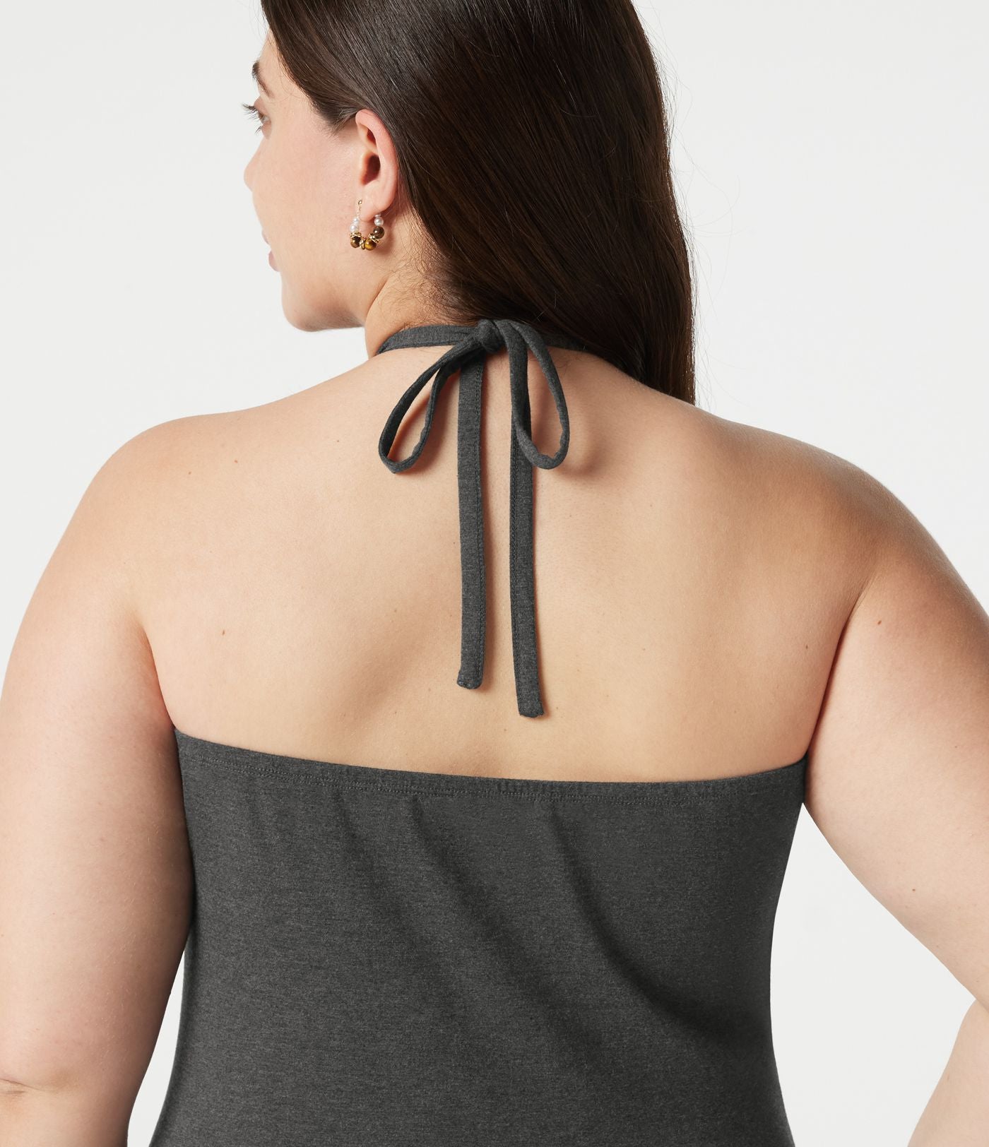 Robe maxi grande taille col halter dos nu avec lien au dos et poches