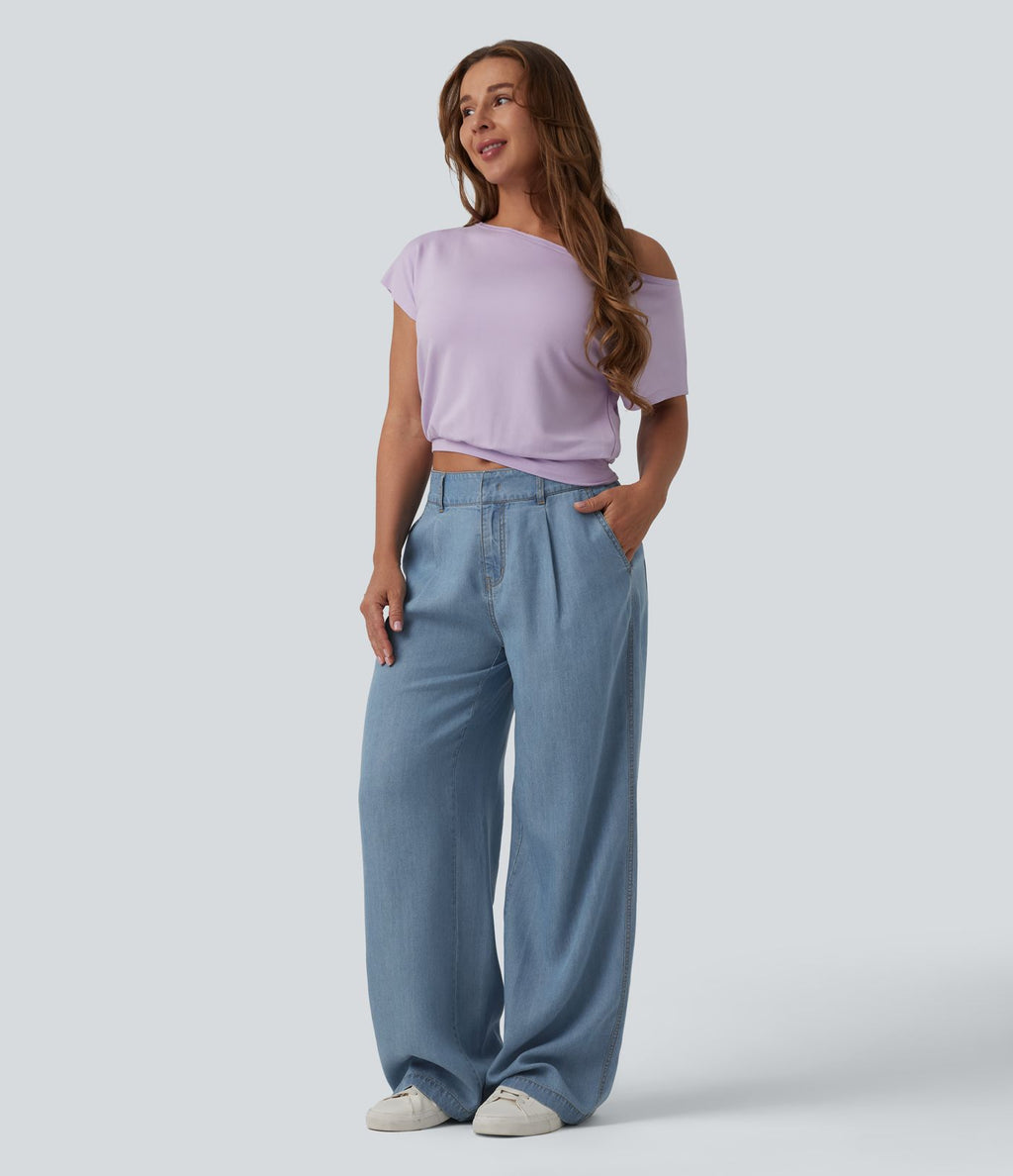 Jean large décontracté taille mi-haute en lyocell drapé avec poches
