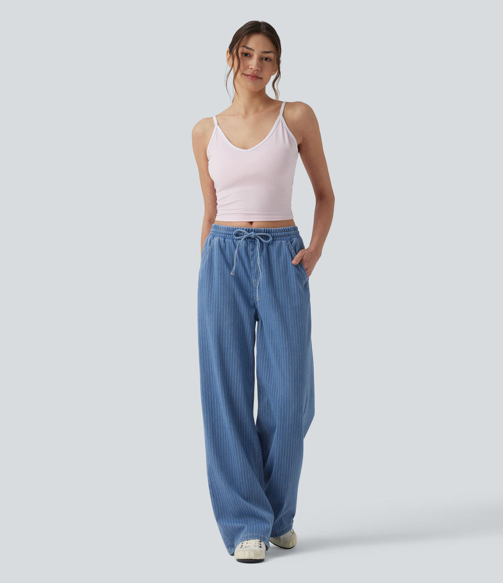 Jean large Halara Flex™ casual à rayures taille mi-haute avec cordon de serrage et poches