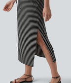 Robe décontractée midi rayée avec brassière intégrée cordon de serrage et poches