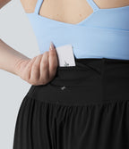 Short de yoga grande taille Breezeful™ à taille haute, ourlet croisé, séchage rapide et poche