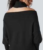 Pull col montant épaules dénudées manches chauve-souris longues