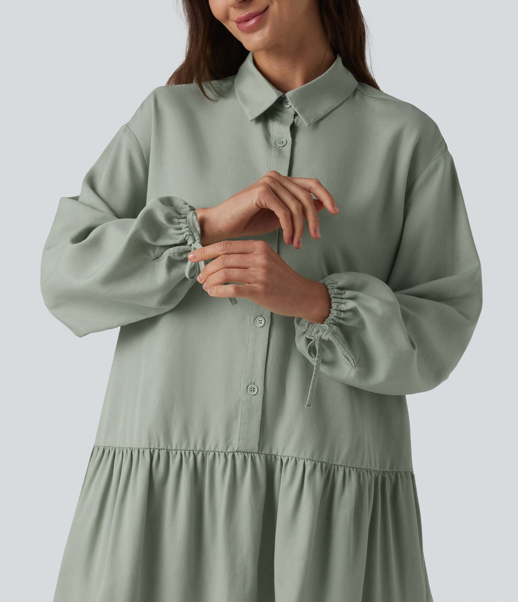 Robe chemise mini à manches longues avec poches