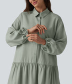 Robe chemise mini à manches longues avec poches