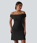 Robe de yoga active 2 en 1 SoftlyZero™ à épaules dénudées, bretelles amovibles et soutien-gorge intégré, avec poches - Facile à porter
