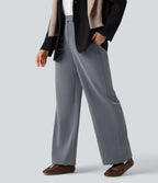 Pantalon tailleur rayé coupe droite taille haute avec poches