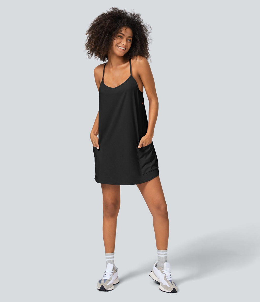 Robe Sport 2 en 1 avec Soutien-Gorge Intégré Dos Nageur Poches Latérales et Coupe Mini