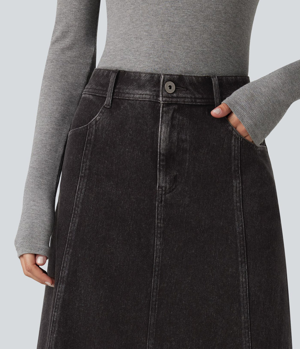 Jupe en jean midi casual Halara Flex™ taille mi-haute avec poches