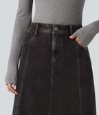 Jupe en jean midi casual Halara Flex™ taille mi-haute avec poches