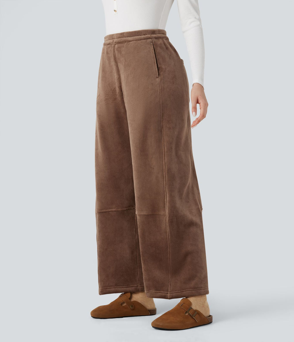 Pantalon barrel polaire côtelé taille mi-haute avec poches
