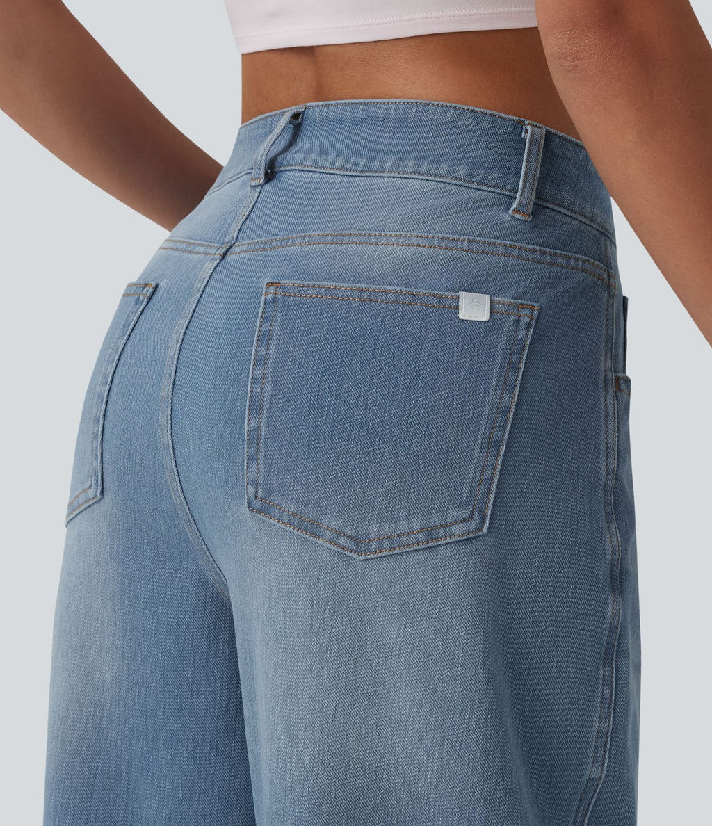 Jean Barrel 7/8 taille basse Halara Flex™ avec poches zippées