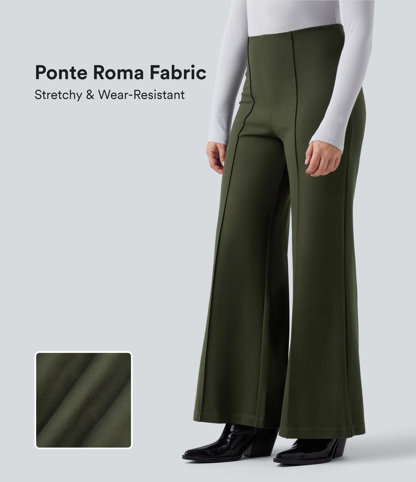 Pantalon tailleur évasé ample taille haute en ponte roma résistant