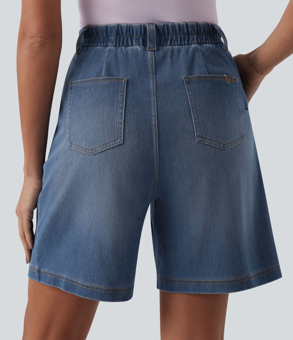 Halara Flex™ Short ample plissé en denim taille haute avec poches
