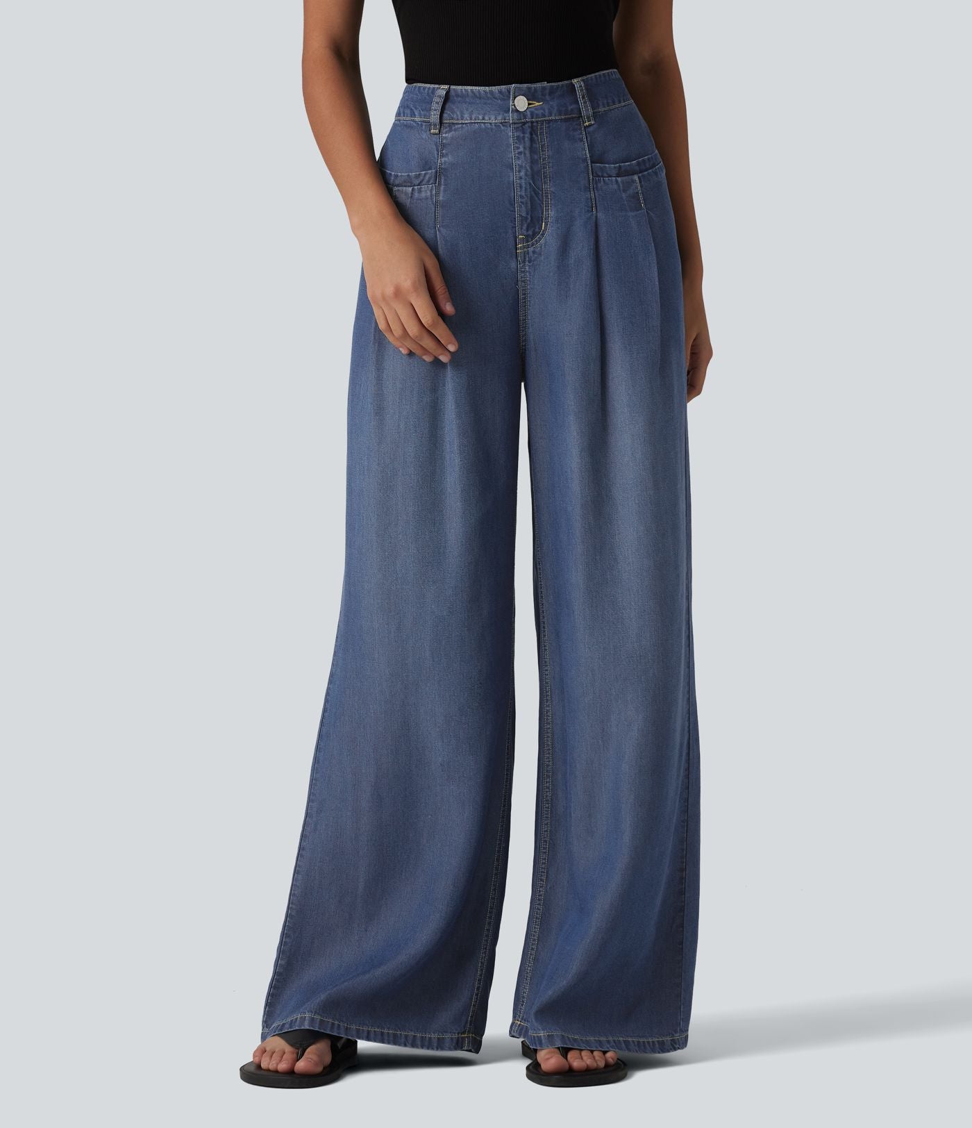 Jean large casual taille haute en lyocell avec poches