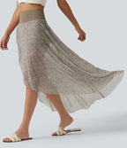 Jupe longue en mesh imprimé léopard taille haute asymétrique à volants 2 en 1