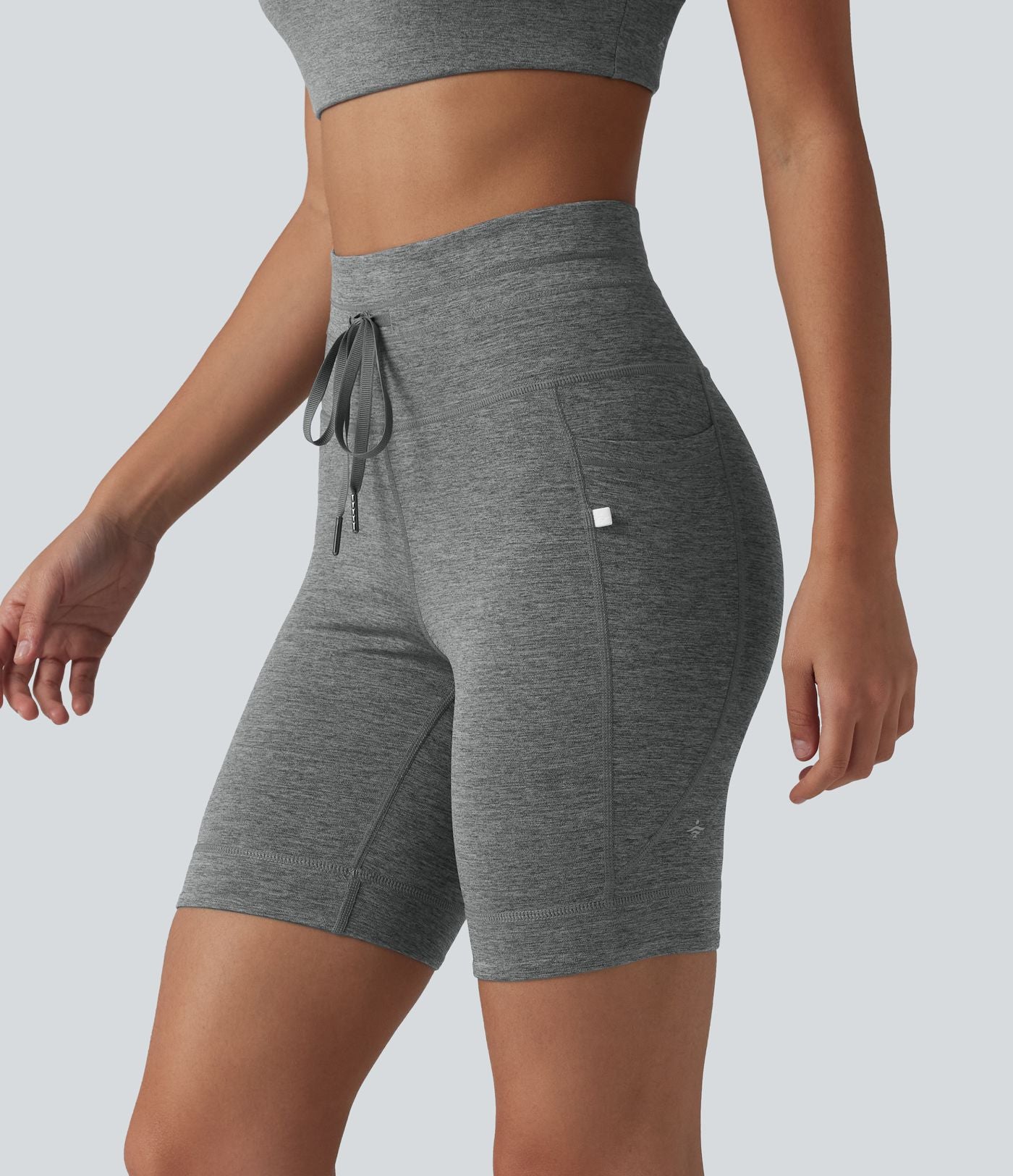 Short cycliste de yoga Halara UltraSculpt™ chiné, taille haute, cordon de serrage, séchage rapide, 17,5 cm, avec poches