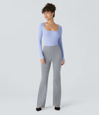 Bodysuit de Travail Tricot Côtelé Col Carré Manches Longues Boutonné Silhouette Élancée
