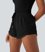 Combi-short de running 2-en-1 dos nu smocké avec cordon de serrage et poches latérales