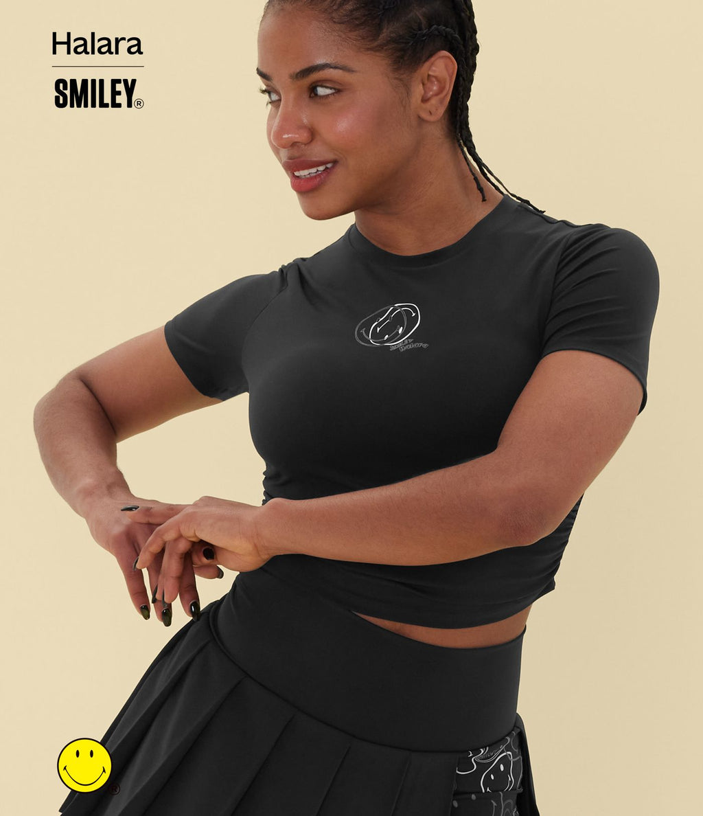 T-shirt casual cropped ajusté froncé Halara X Smiley® Halara UltraSculpt™ col rond à manches courtes
