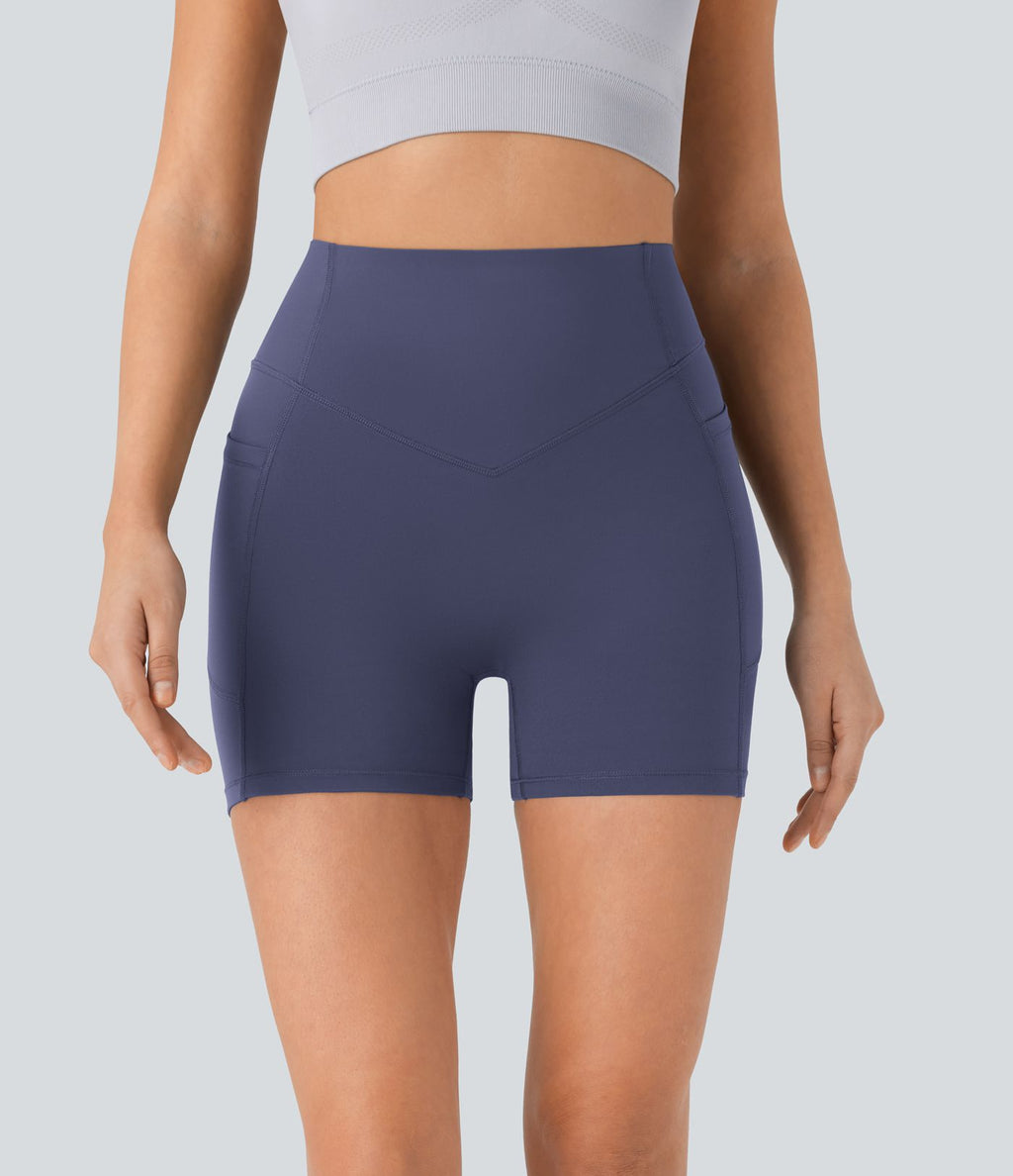 Short cycliste 12,5 cm d'entraînement gainant galbant taille haute avec effet scrunch et poches Halara UltraSculpt™