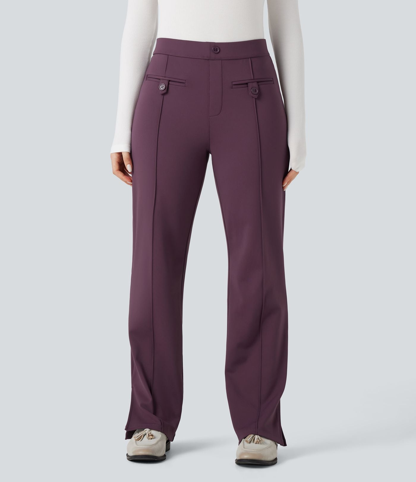 Pantalon tailleur thermique SoftlyZero™ Plush coupe droite ourlet fendu taille mi-haute avec poches