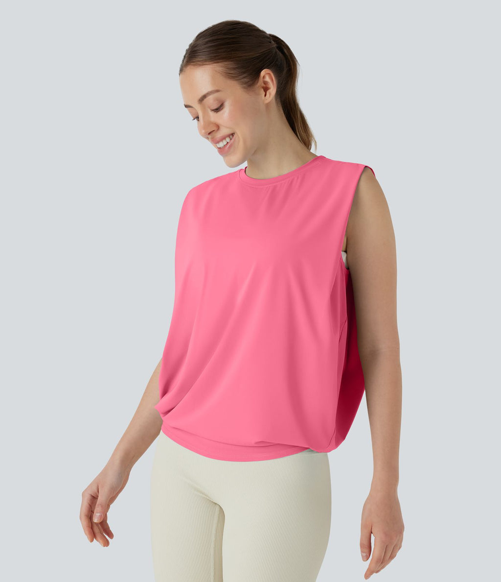 Débardeur de yoga col rond froncé, tissu rafraîchissant - Protection UPF50+