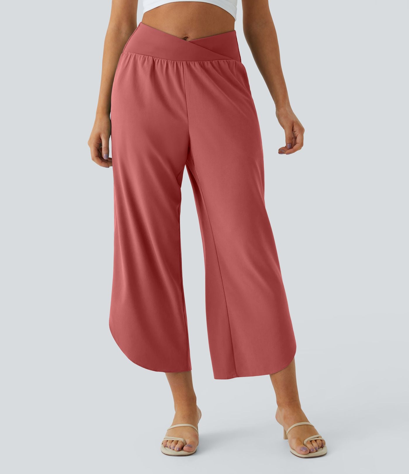 Breezeful™ Pantalon Fluide Vacances Séchage Rapide Taille Haute Croisée Poches Latérales Plissées Fente