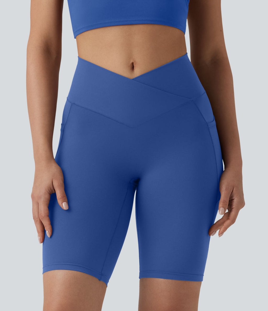 SoftlyZero™ Short cycliste de yoga croisé taille haute 23 cm avec poches - UPF50+