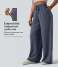 Pantalon large décontracté à rayures et taille haute avec cordon de serrage et poches