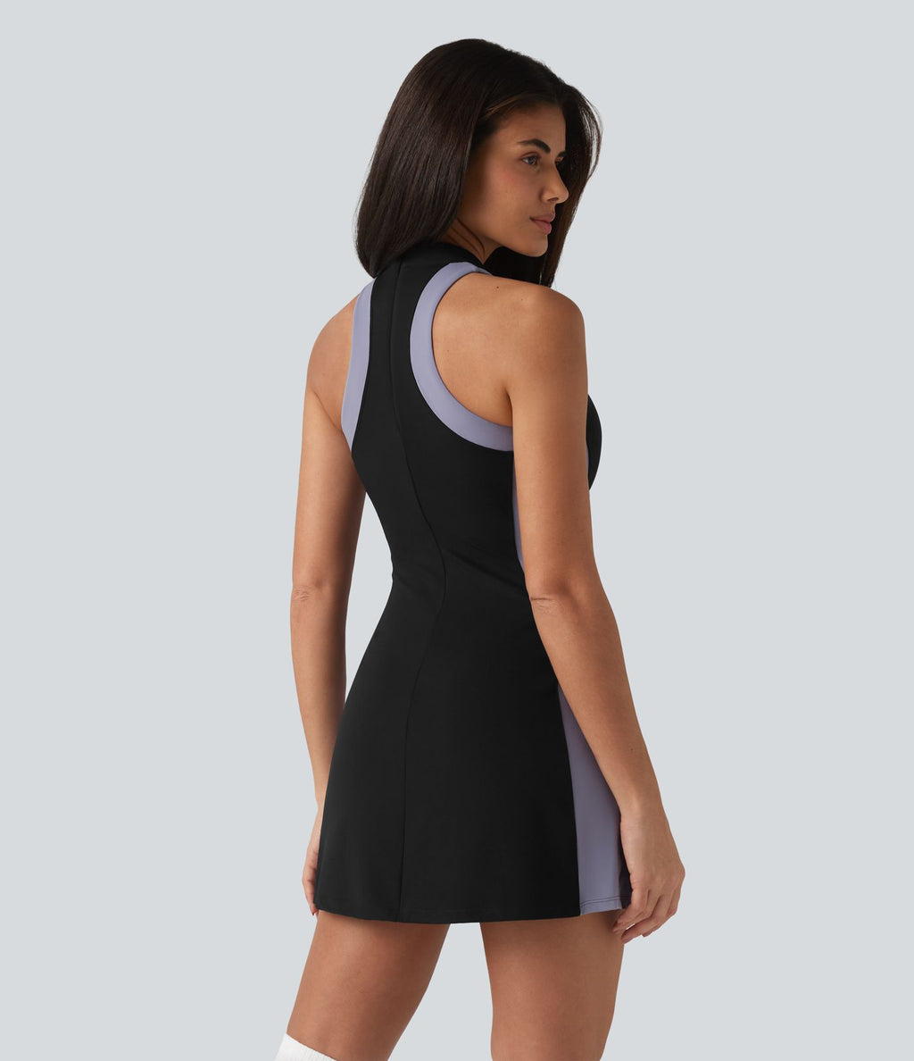 Halara UltraSculpt™ Robe mini de golf sans manches col cheminée color block avec poches