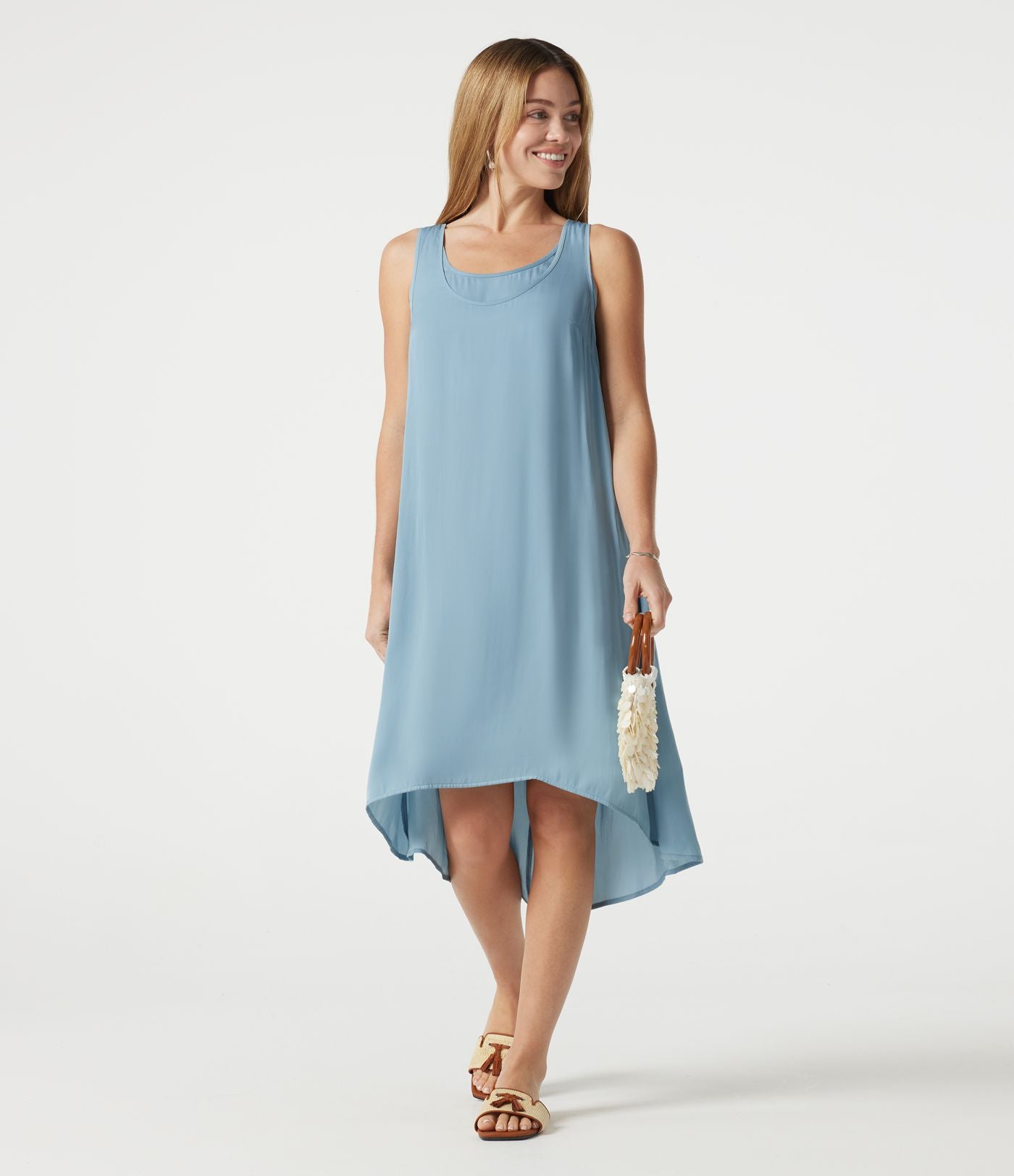 Robe fluide de vacances 2-en-1 col rond échancré sans manches asymétrique
