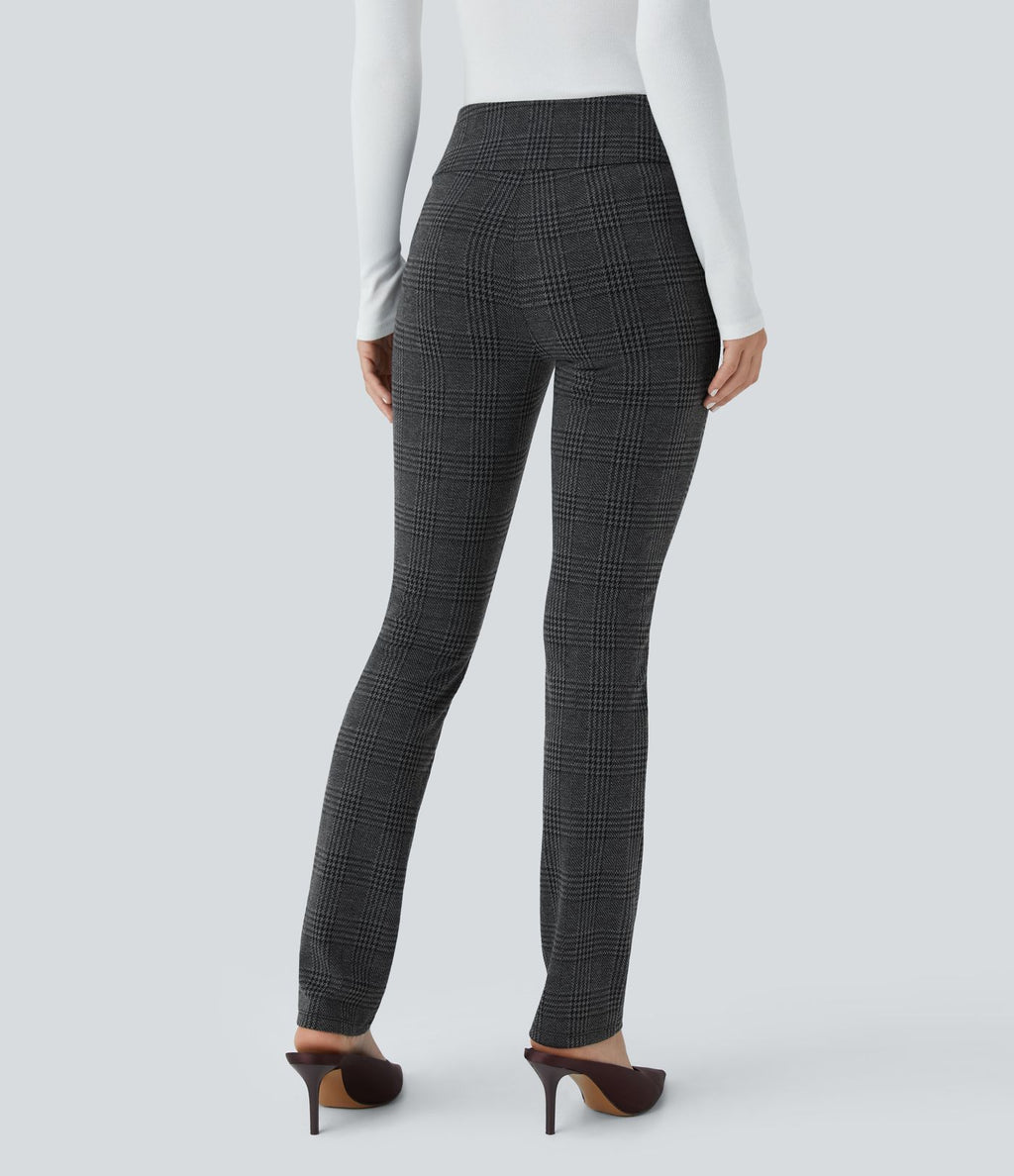 Halara Flex™ Pantalon tailleur Cintrés à Taille Haute avec Boutons Décoratifs Poches Latérales et Imprimé Pied-de-Poule