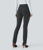 Halara Flex™ Pantalon tailleur Cintrés à Taille Haute avec Boutons Décoratifs Poches Latérales et Imprimé Pied-de-Poule