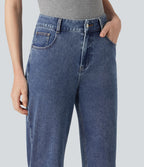 Halara Flex™ Jean droit extensible à taille haute avec bouton, fermeture éclair et poches multiples