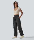 Jogging cargo ample décontracté taille haute avec cordon de serrage avec poches