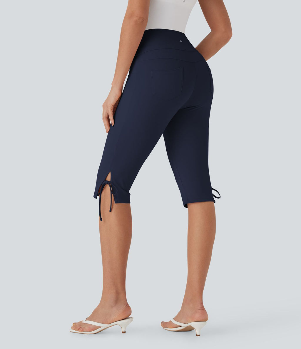 Pantalon corsaire décontracté taille moyenne à laçage avec poches arrière