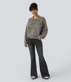 Pull décontracté à col chemise avec poches poitrine boutonnées