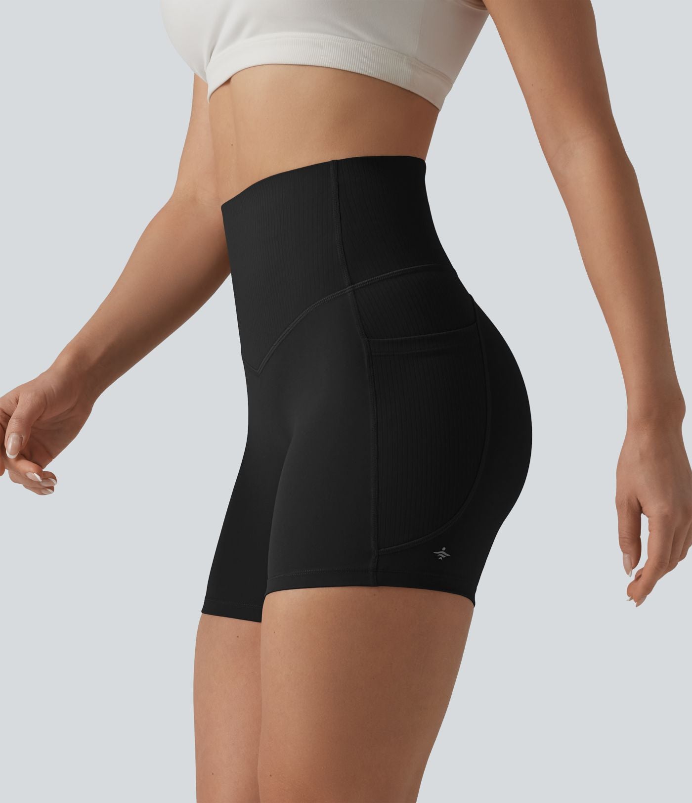 Short cycliste de yoga Halara UltraSculpt™ taille haute, ventre plat, côtelé contrasté, 12,5 cm, avec poches