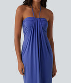 Robe longue dos nu col licou avec nœud et poches